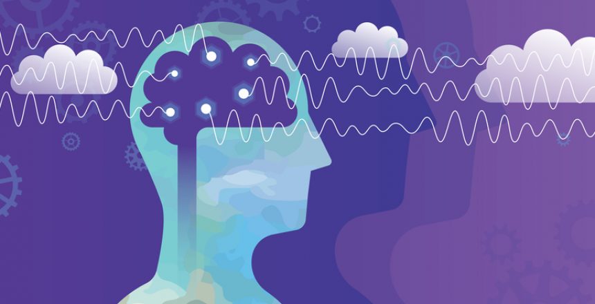Vector illustration depicting alpha brain waves concept. Illustration is made from a part of a vectorised acrylic painting combined with vector elements.